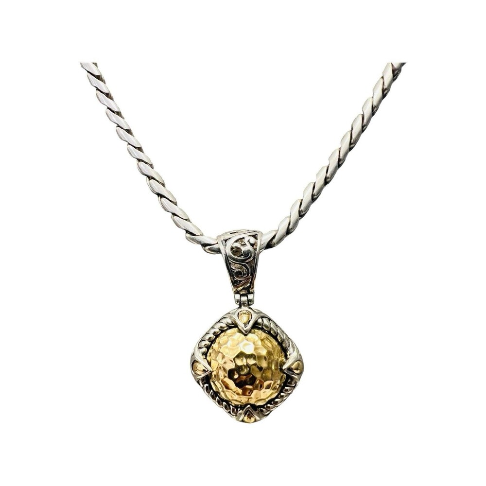 John Hardy 925 Sterling Silver 18K Gold Hammered Dot Pendant Necklace 20”